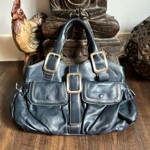 Cole Haan Dark Navy XL Pebble Leather Handbag / Travel Bag
